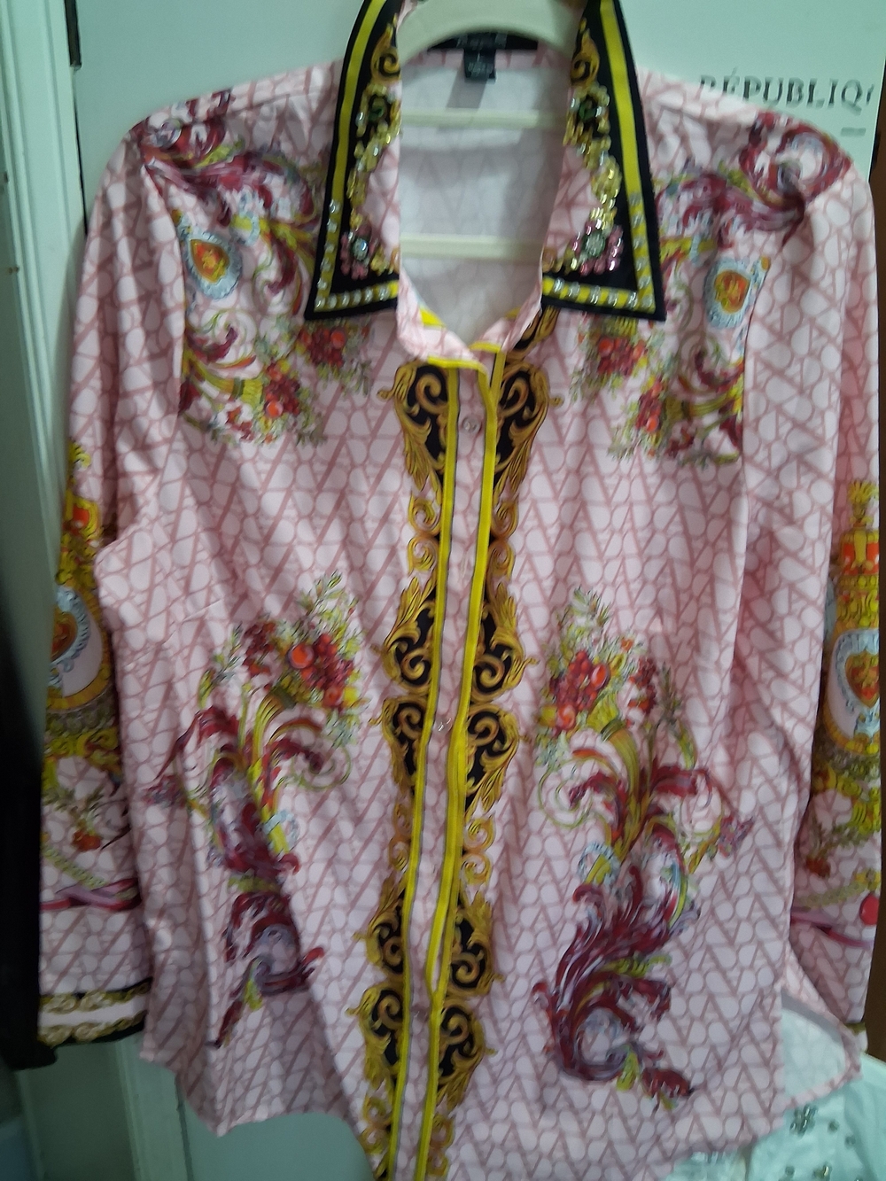 Womens Pink Baroque-Print Button-Front Jacket